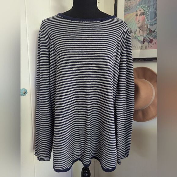 Eileen Fisher Organic Linen Striped Sweater LG Quiet Luxury Coastal Cowgirl - Picture 3 of 10